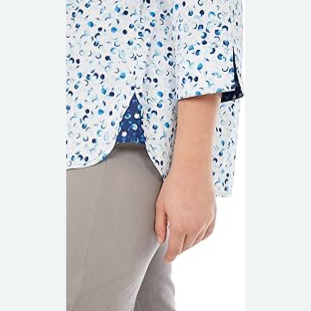 Foxcroft Womens Germaine Cotton Button-Up Shirt 14 Bubble Dots 3/4 Sleeve - Picture 9 of 15